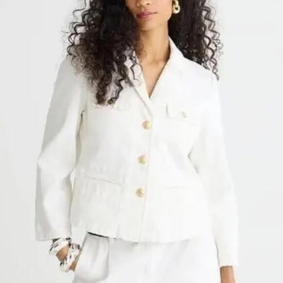 NWT J. Crew Denim Blazer-Jacket In White With Gold Buttons 00 - Picture 1 of 9